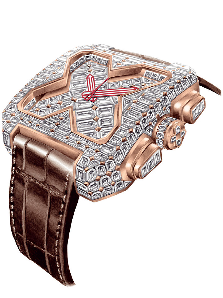 GVCHIANI Big Square Rose Gold Full Diamonds Tourbillon